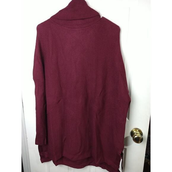 Drrita Woman M Sweater Burgundy Turtleneck Batwing Pullover Hi Low Hem Tunic - Picture 9 of 9